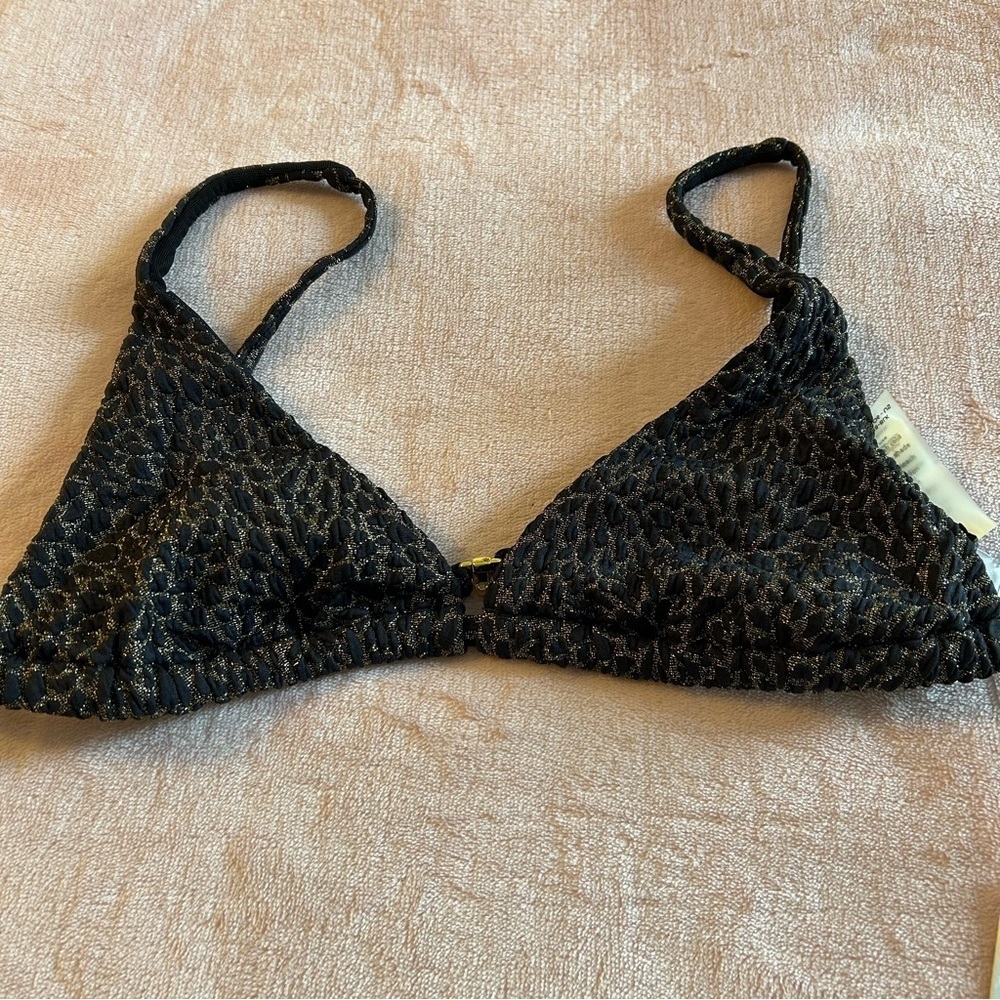 Andie Swim X Demi Moore The Tropez Top black and gold patterned bikini top L